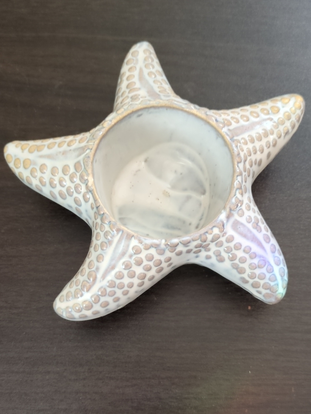 Iridescent White Starfish Ceramic Tealight Holder